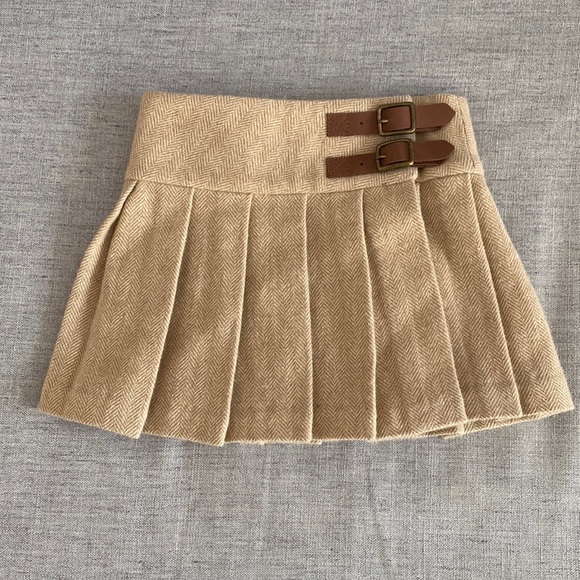 Polo Ralph Lauren Other - Polo by Ralph Lauren Toddler Girl Pleated Herringbone Skirt Light Brown Size 2